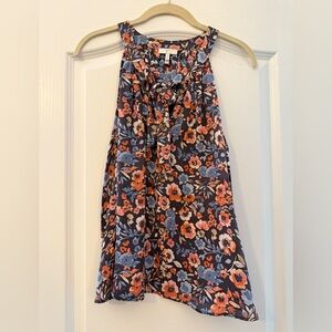 Joie 100% Silk Floral Sleeveless Blouse | Tie Neck | Dark Floral | Size L